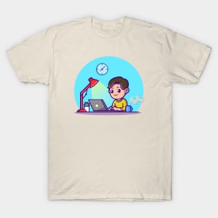 Cute Boy Study With Laptop T-Shirt